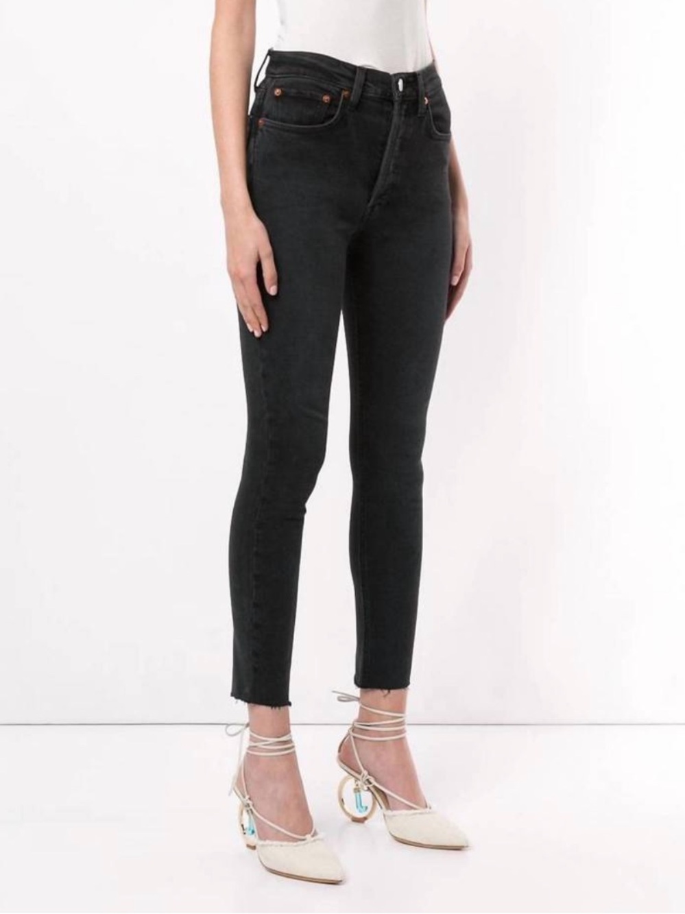 Re/done 1893whrac high rise ankle crop jeans Faded Black